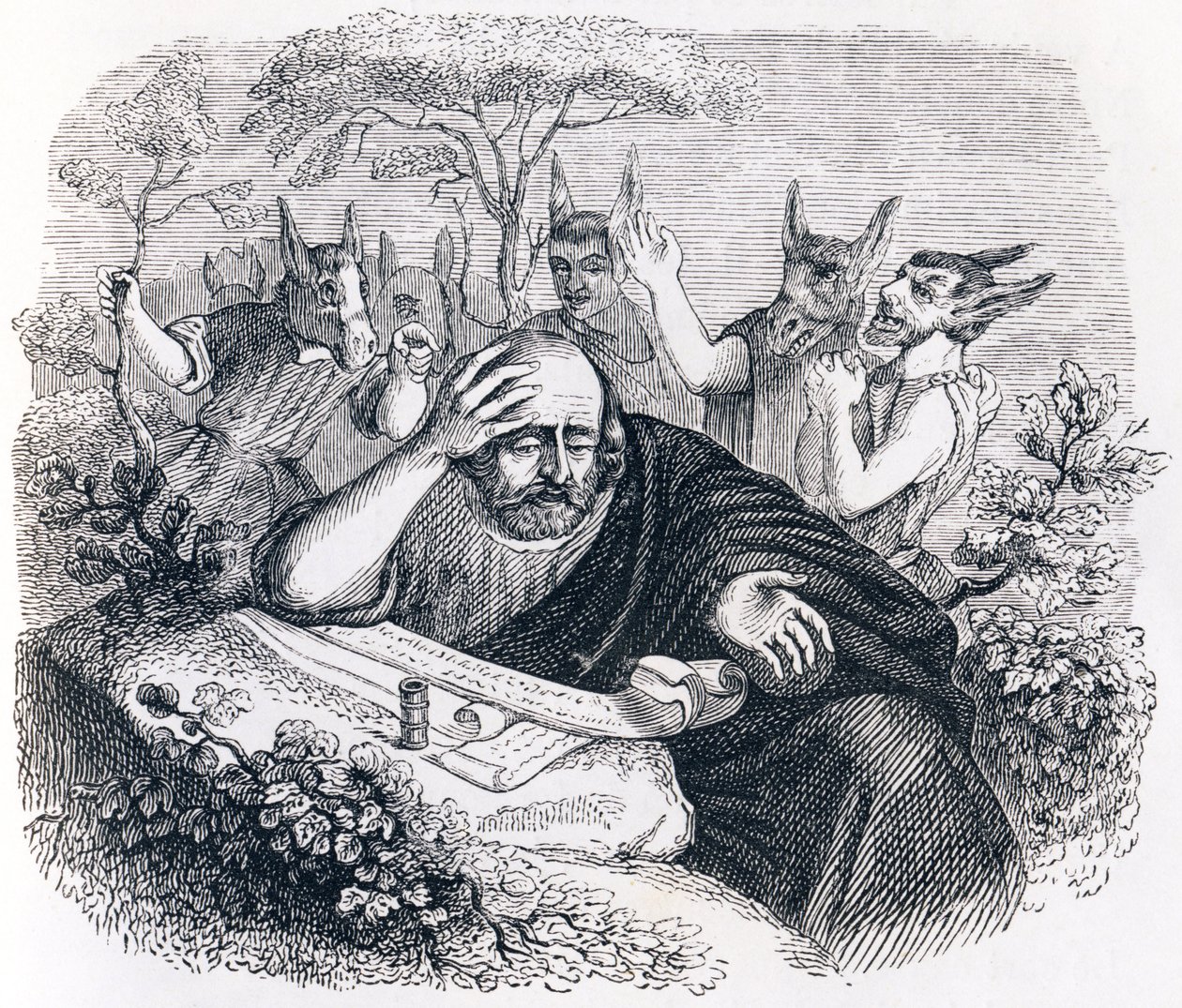 Demokrat (460-370 př. Kr.). a Abderitany. (Dopis od Hippokrata) - Bajky od La Fontaina od Grandville