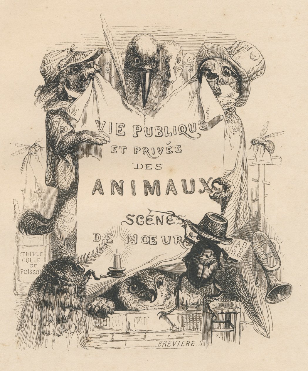 Frontispis knihy "Scény ze soukromého a veřejného života zvířat". Paris, J. Hetzel a Paulin od Grandville