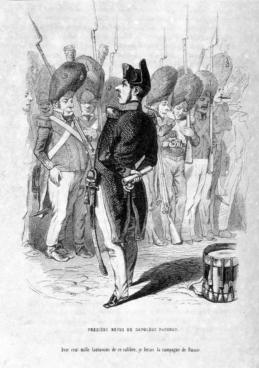 Jerome Paturot a Napoleon s ambicí dobýt Rusko. V „“ Jérôme Paturot při hledání společenského postavení“ od Louise Reybauda od Grandville