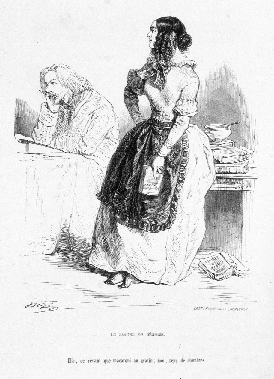 Jérôme Paturot znepokojený, vzdává se svých snů. Kreslený film „Jérôme Paturot při hledání společenské pozice“ od Louise Reybauda od Grandville