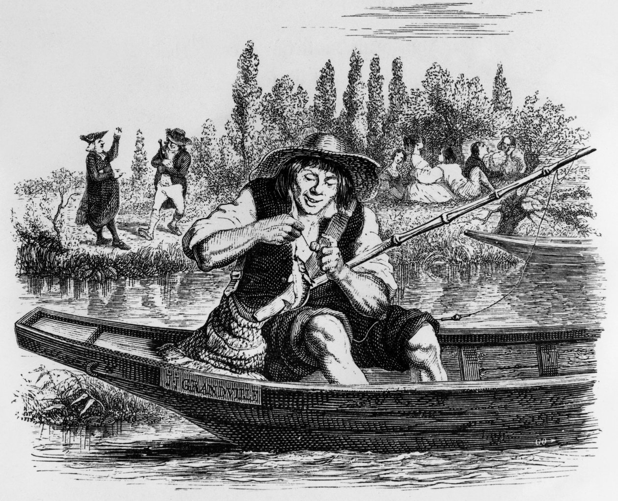 La Fontainova bajka (autor Jean de La Fontaine) : Rybička a rybář, rytina J. J. Grandville, asi 1838-40 od Grandville (1803 47)