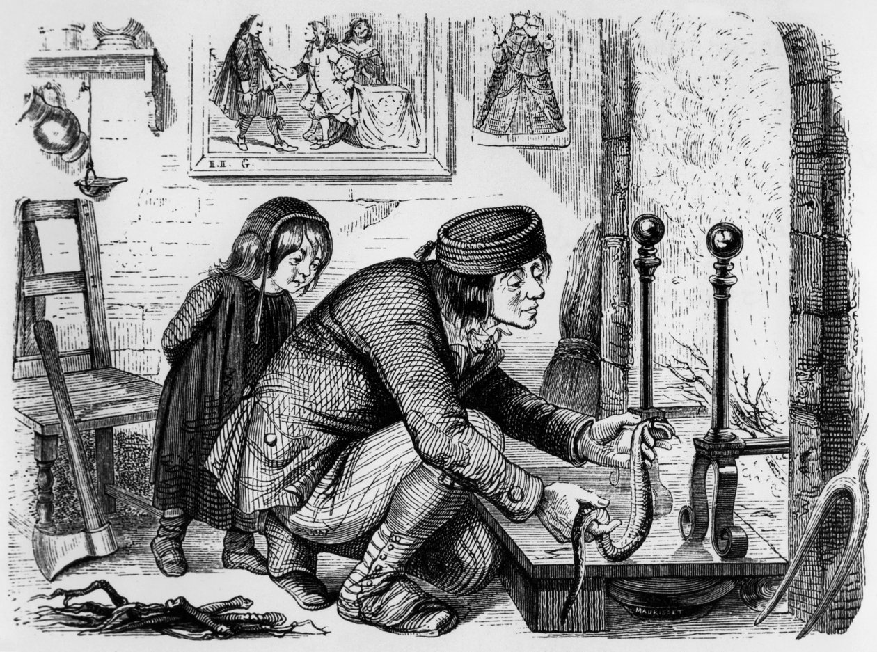 La Fontainova bajka (Jean de La Fontaine) : sedlák a zmije, rytina J. J. Grandville, asi 1838-40 od Grandville (1803 47)