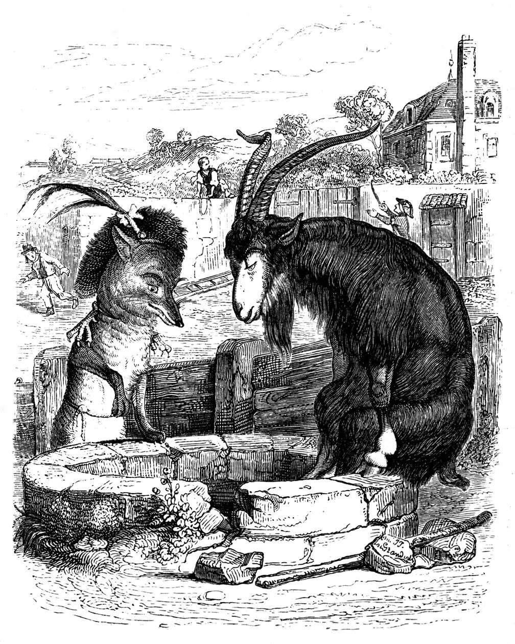 Le fox et le goat: fable by La Fontaine illustrated by Grandville. od Grandville (1803 47)