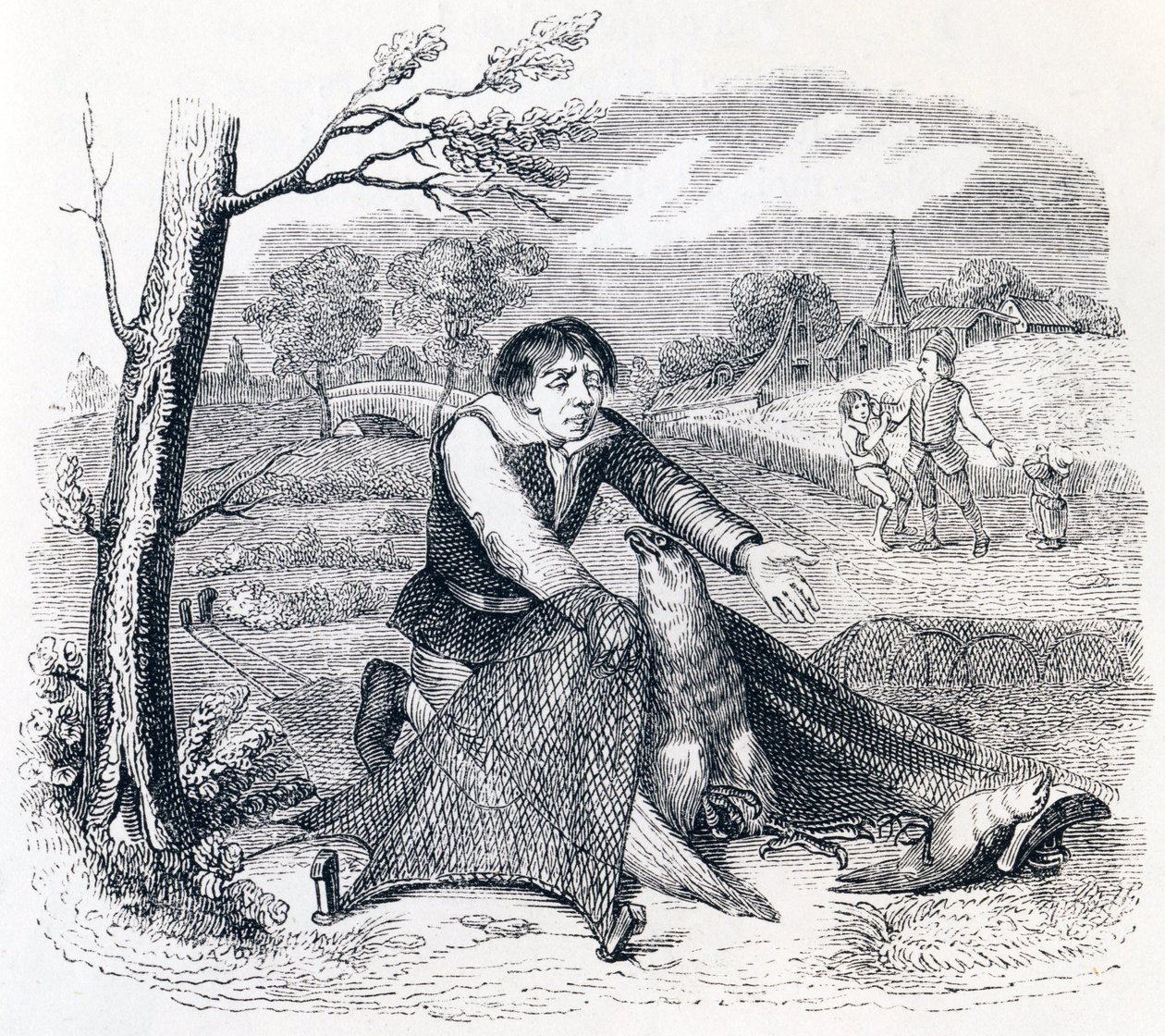 The Birdcatcher, Goshawk a Lark - Bajky od La Fontaina od Grandville