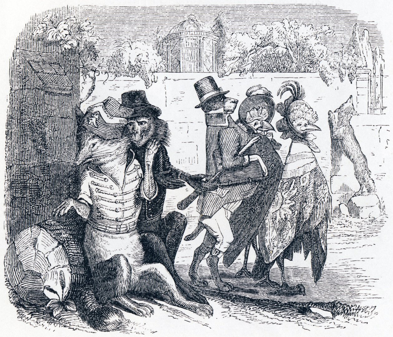 Liška a hrozny (Le renard et les raisins) - Bajky od La Fontaine od Grandville