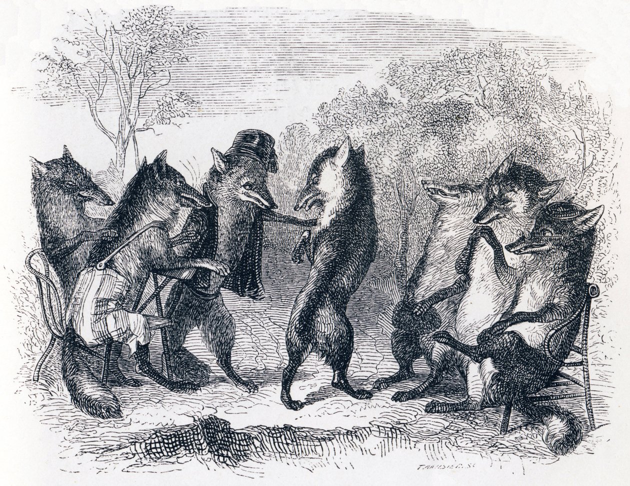 Liška s ustřiženým ocasem (Le renard ayant la queue coupee) - Bajky od La Fontaine od Grandville