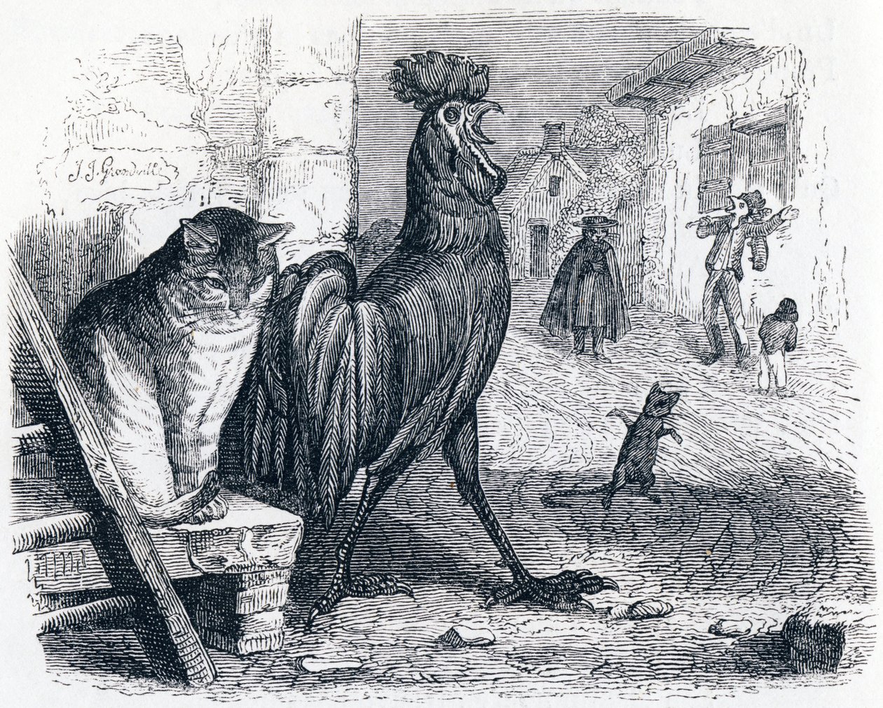 Pozlacená, kočka a myš - Bajky od La Fontaine od Grandville