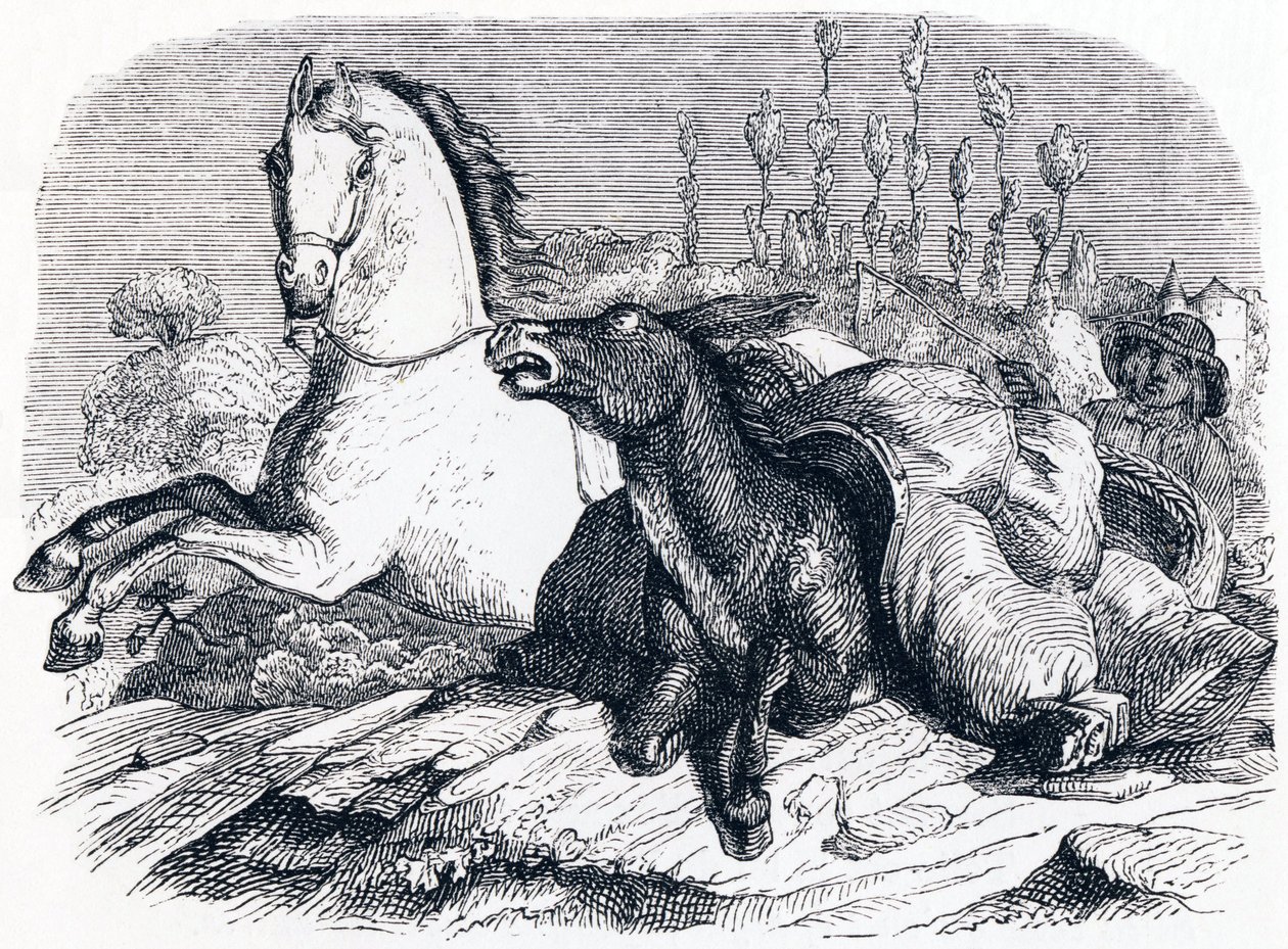 Kůň a osel - Bajky od La Fontaina od Grandville