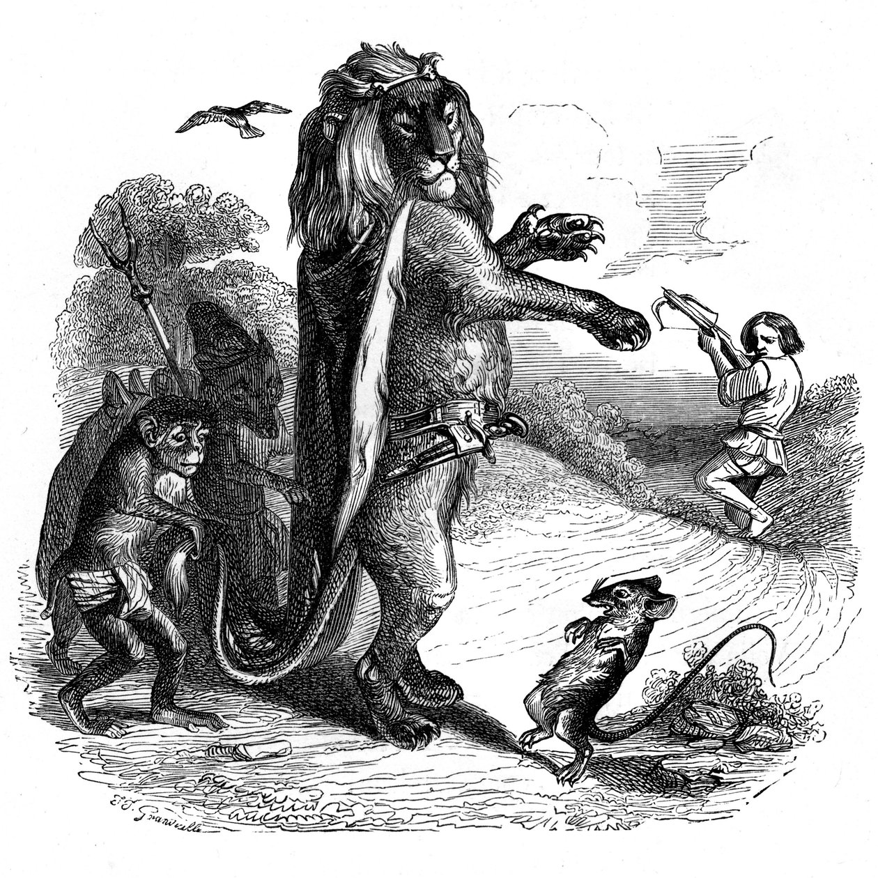 Lev a krysa: La Fontainova pohádka ilustrovaná Grandvillem. od Grandville (1803 47)