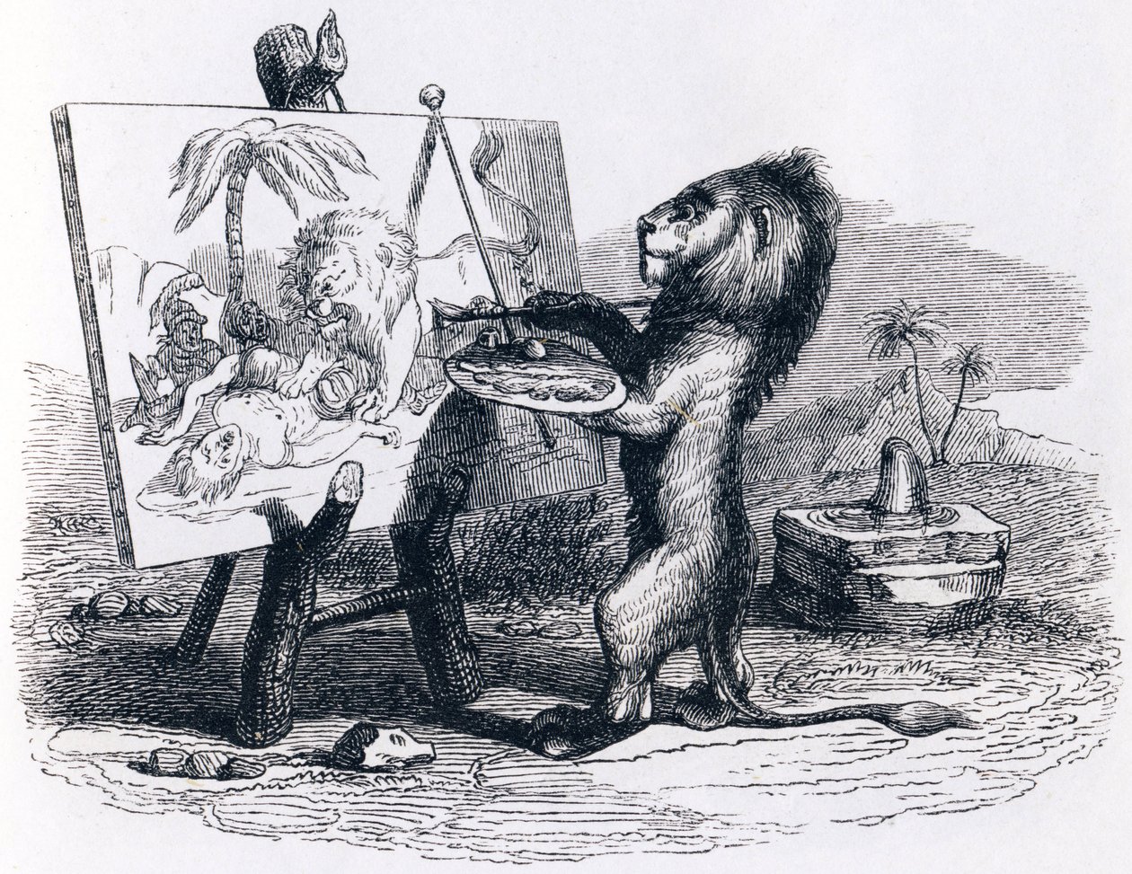 Lev zabitý mužem - Fables by La Fontaine od Grandville