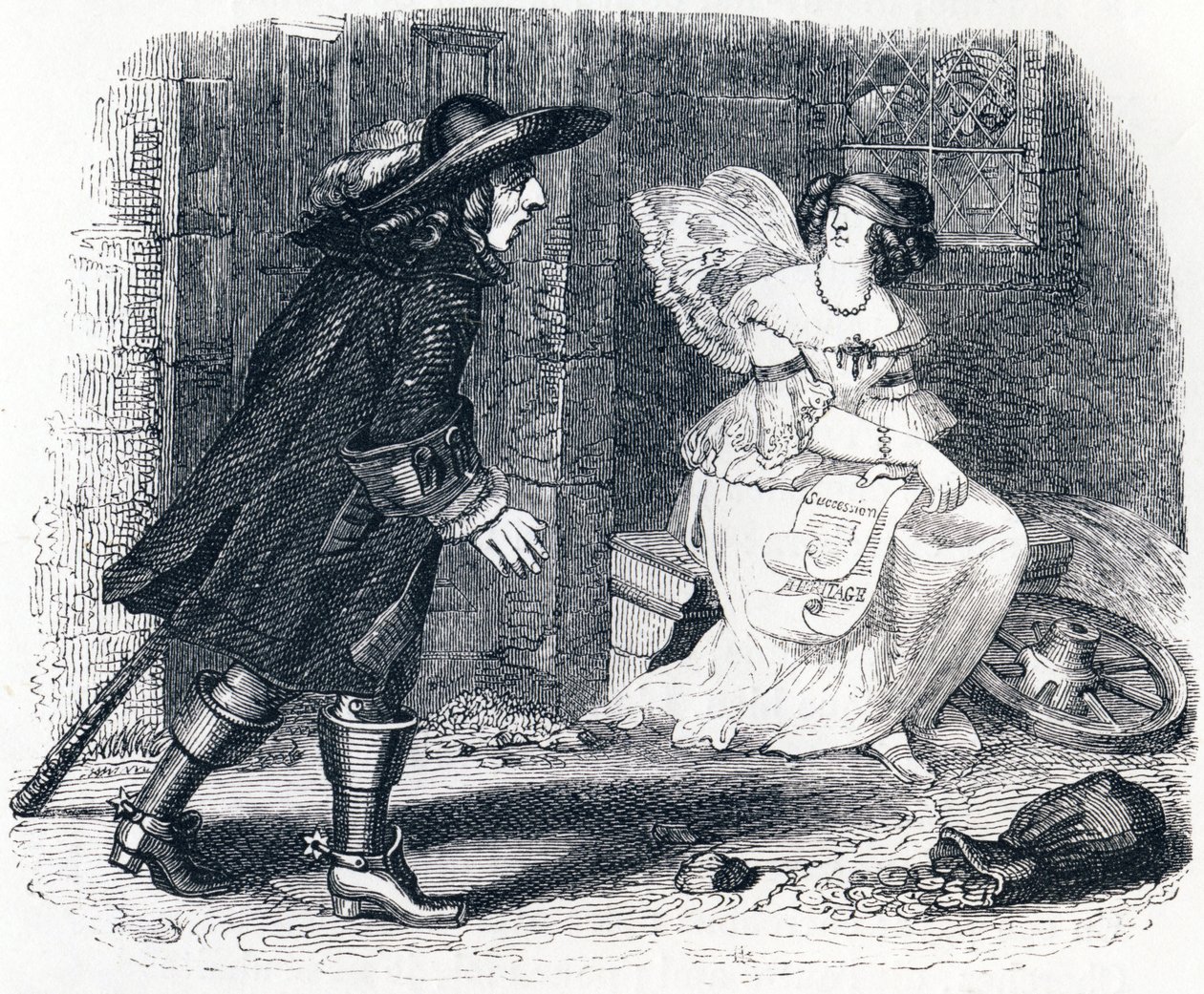 Muž, který běží za svým bohatstvím, a ten, kdo zůstává ve své posteli - Fables od La Fontaine od Grandville