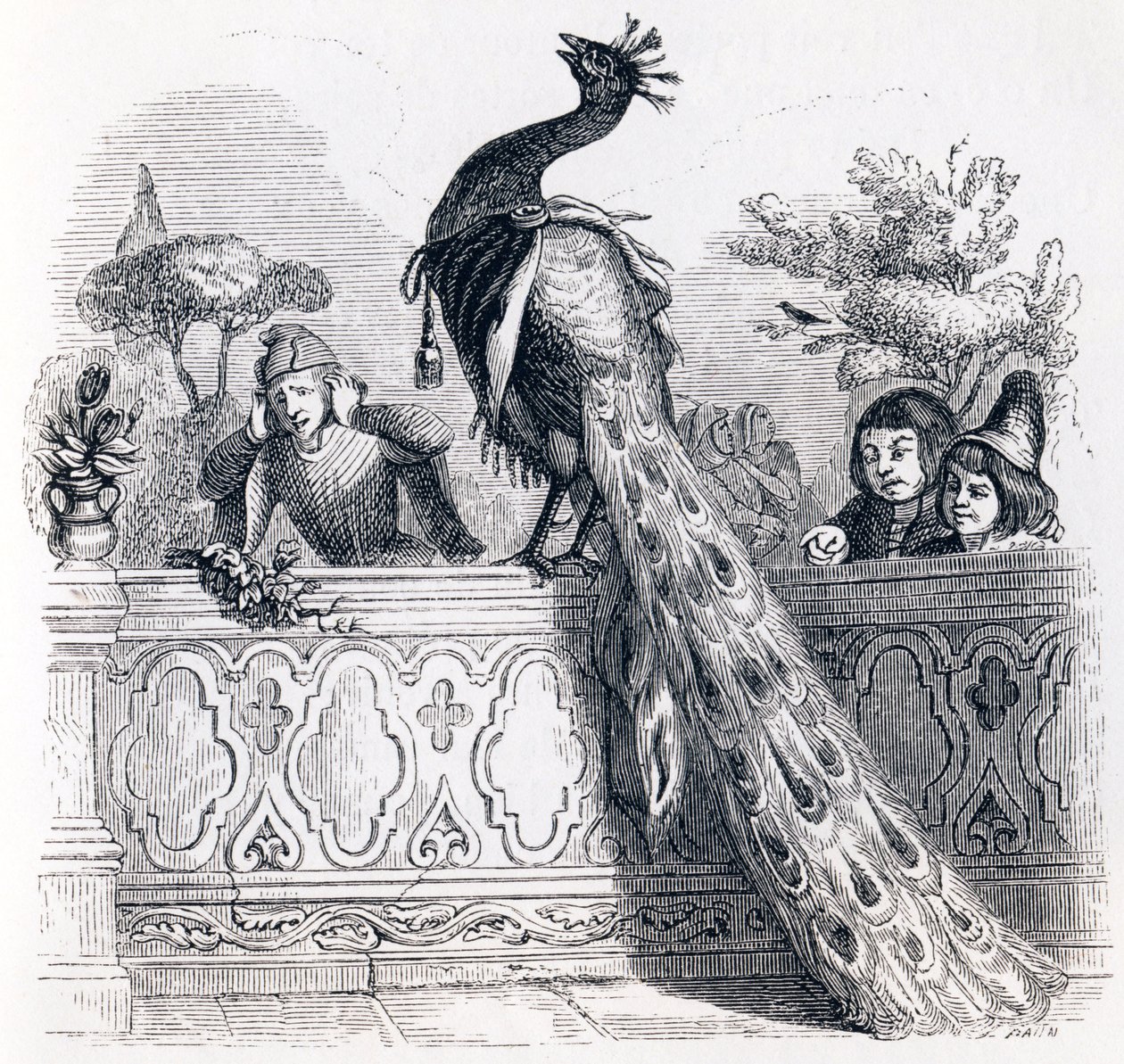 Páv si stěžuje Juno - Bajky od La Fontaine od Grandville