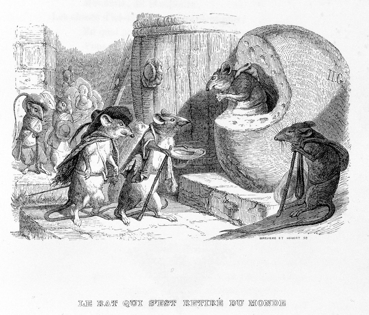 Krysa, která se stáhla ze světa - v “”Bajkách”” de La Fontaine, nemocný. od Grandville od Grandville