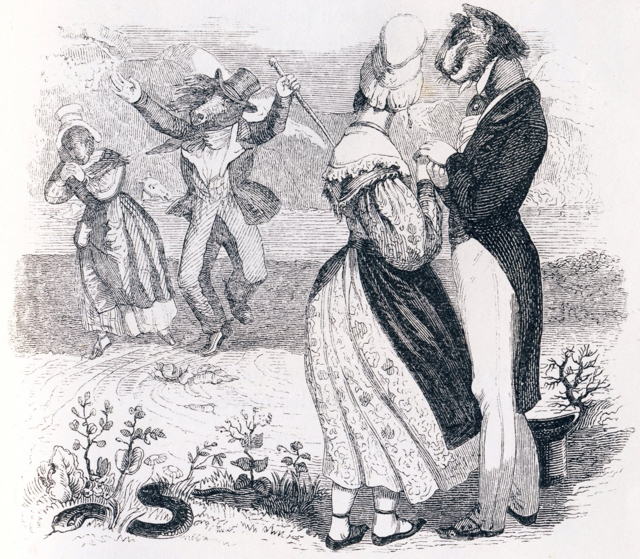 Potok a řeka (Le torrent et la riviere) - Bajky od La Fontaine od Grandville