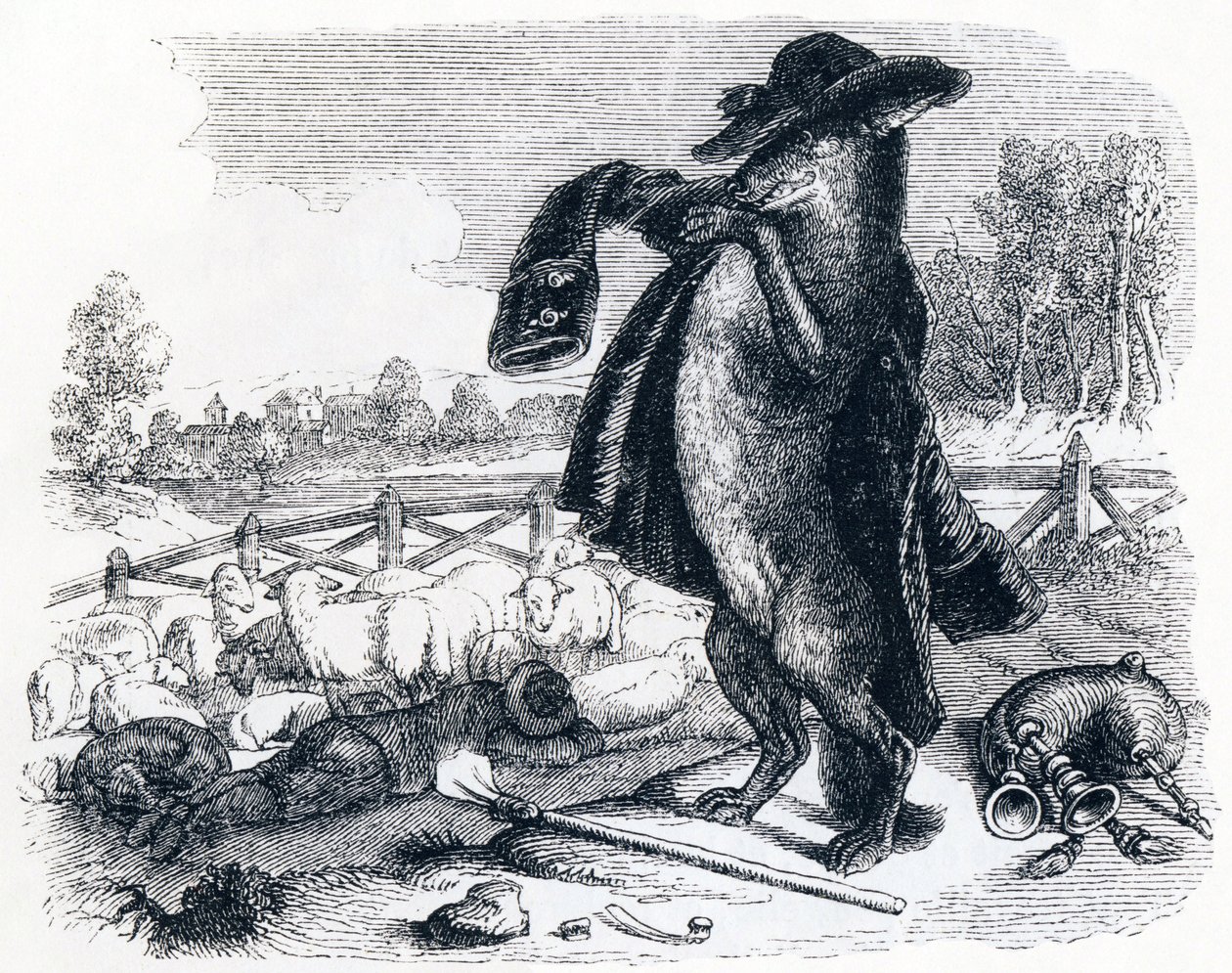Vlk, který se stane pastýřem (Le loup devenu berger) - Bajky od La Fontaine od Grandville