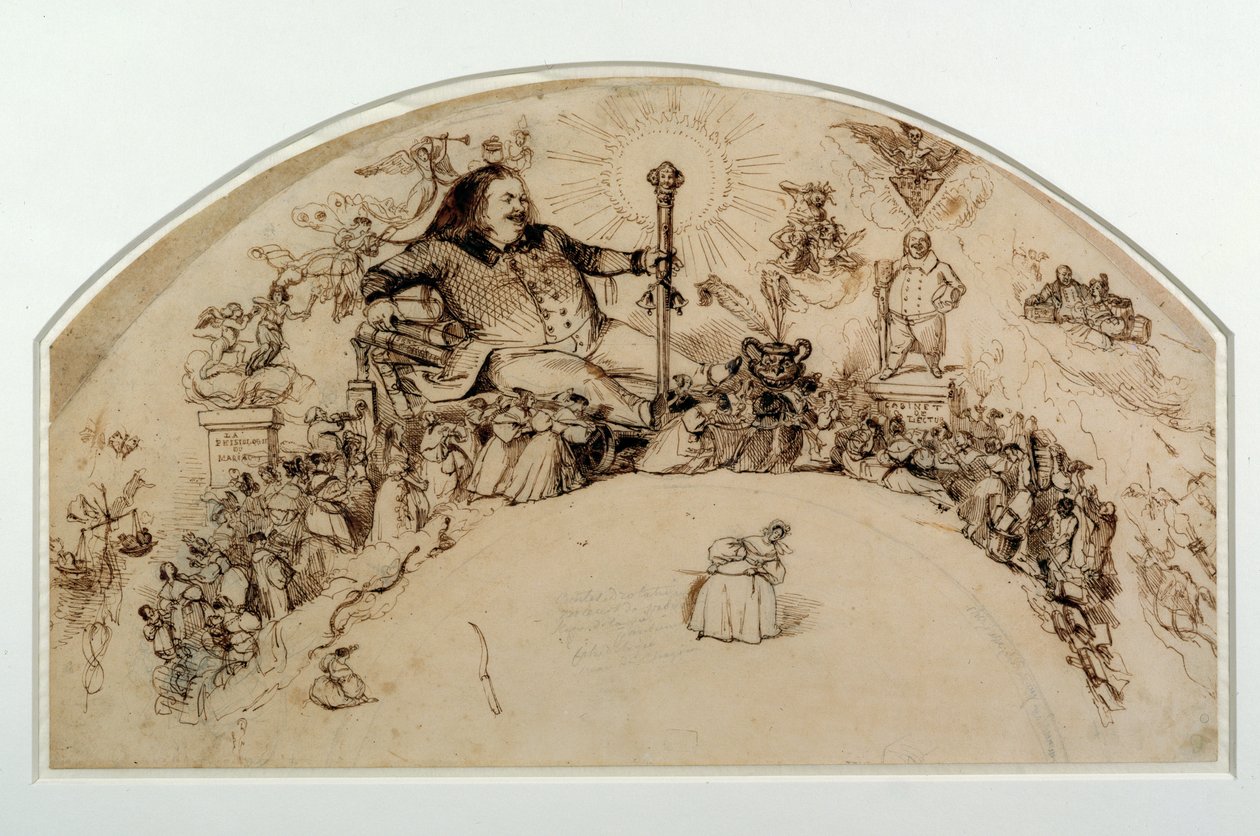 Honore de Balzac (1799-1850) mezi postavami z jeho románů, design pro fanouška od Grandville
