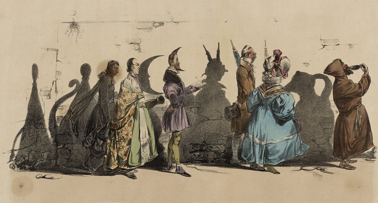 Karikatura; Les Ombres Portees, č. 5 (ručně kolorované lito) od Grandville 1803 47 Grandville 1803 47