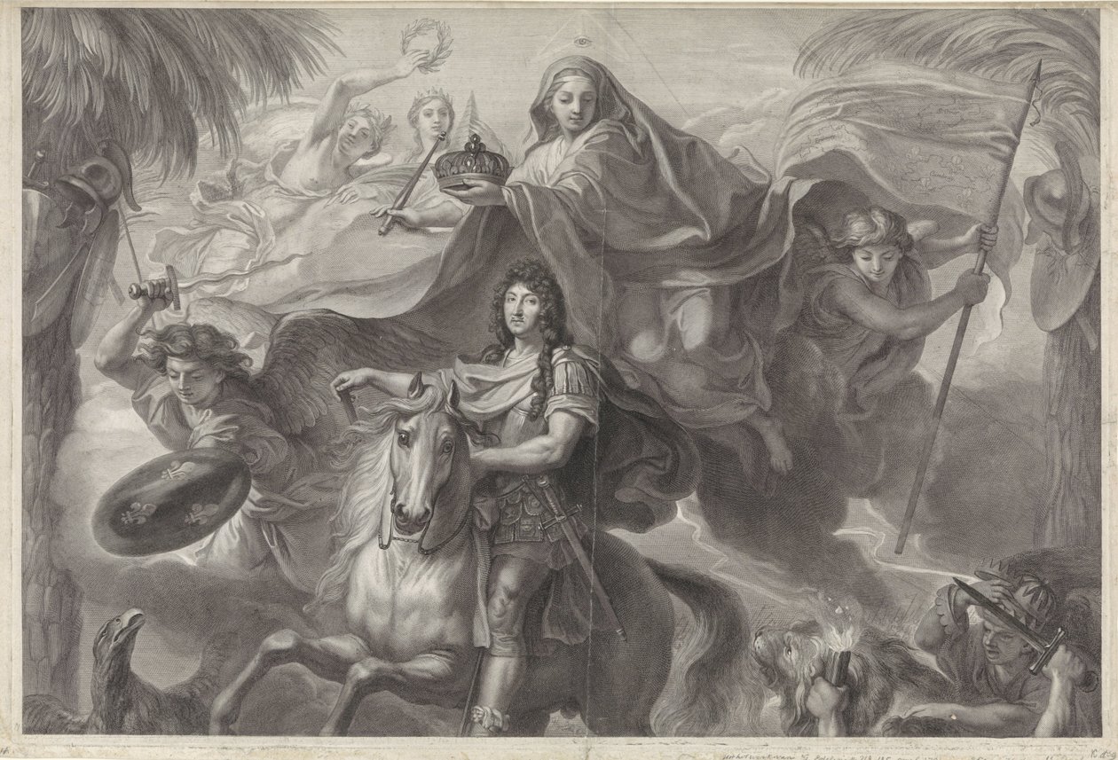 Alegorický jezdecký portrét Ludvíka XIV., francouzského krále od Gérard Edelinck