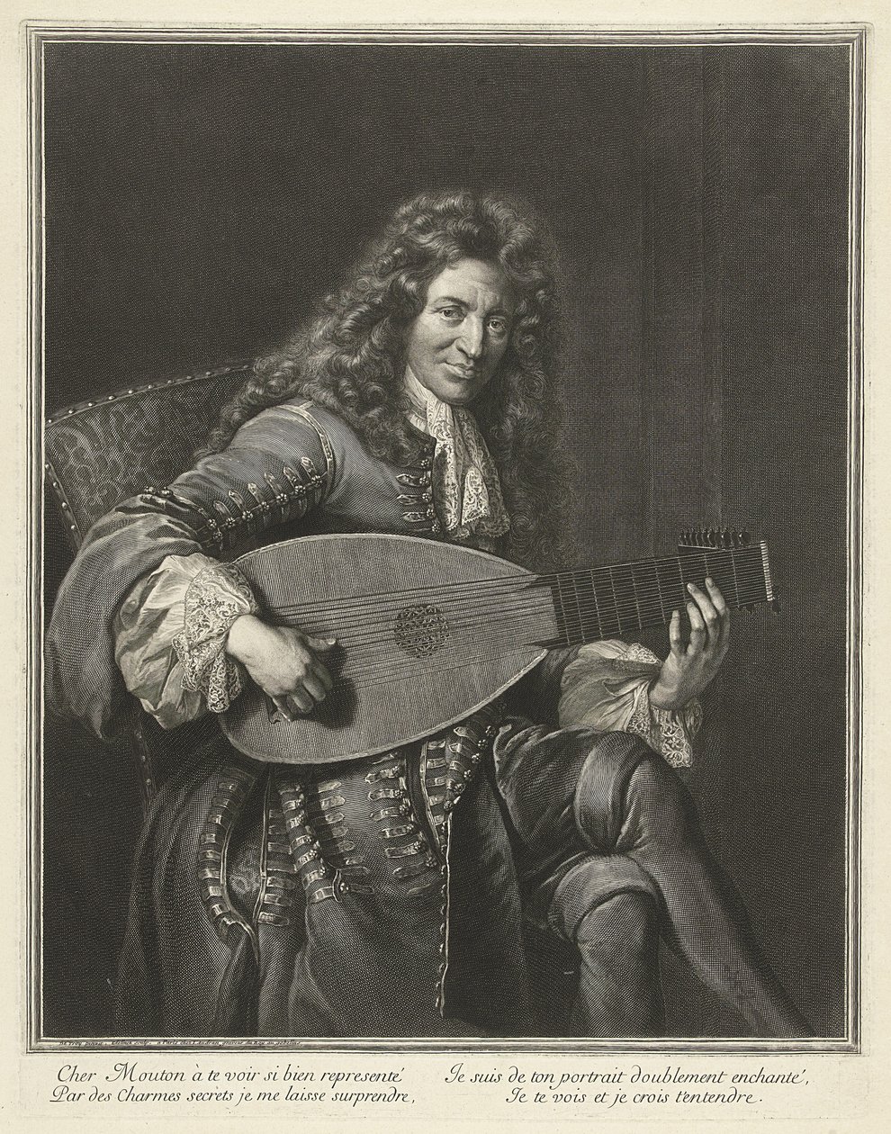 Portrét loutnisty a skladatele Charlese Moutona c. 1626-1710, ca. 1695 od Gérard Edelinck