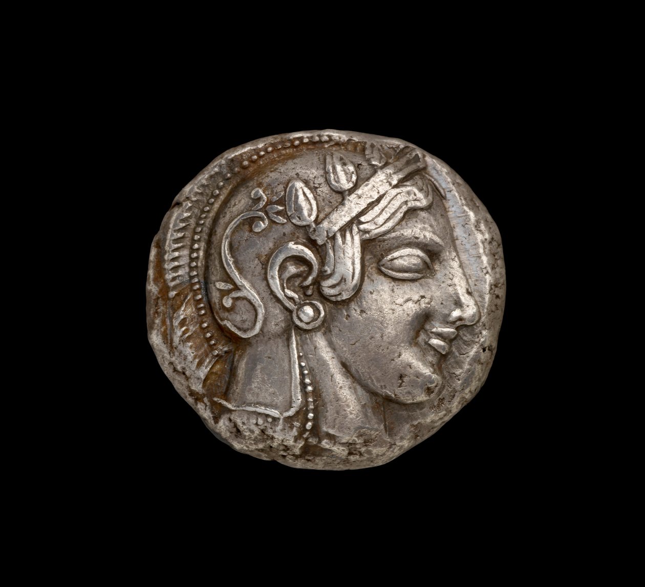 Mince Athéna, pohled na líc zobrazující hlavu Athény, kolem 440 př. n. l. (stříbrná) (revers viz 108197) od Greek