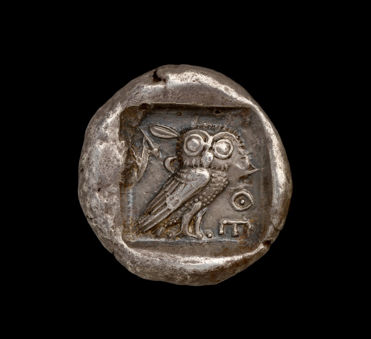 Athénské mince, pohled na rub zobrazující Athénskou sovu, cca 440 př. n. l. (stříbrná) (avers viz 108198) od Greek