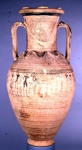 Amfora Attic Late Geometric IIb zdobená pohřební scénou, cca 720-700 př. n. l. (keramická) od Greek