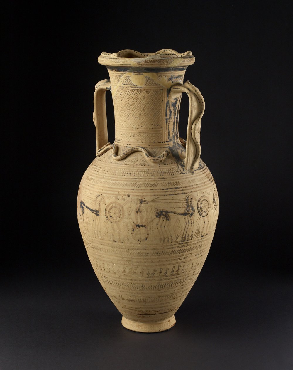 Půdní amfora zdobená smutečním výjevem, pozdní geometrická doba (cca 900-720 př. n. l.) (keramika) od Greek