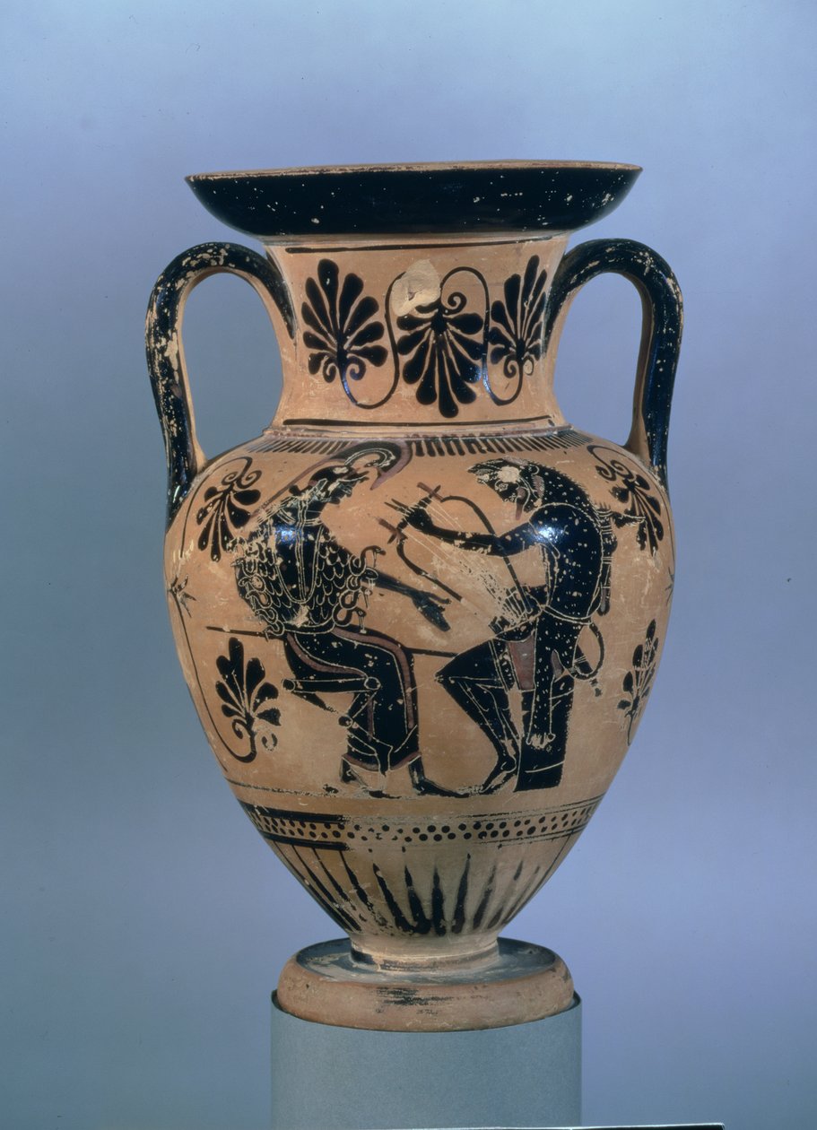 Půdní černofigurová amfora zobrazující Orfea hrajícího na lyru Athéně (keramika) od Greek