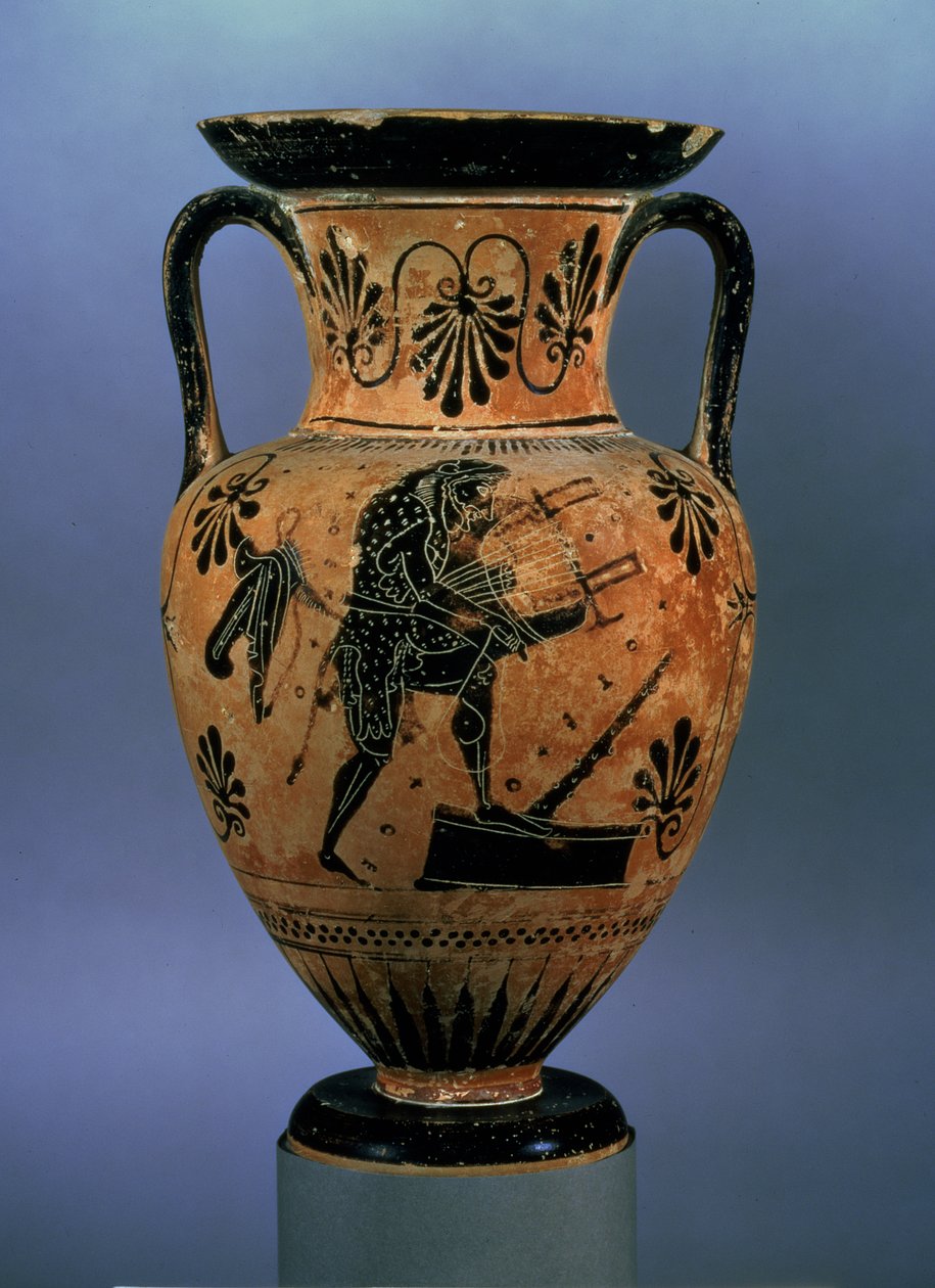 Půdní černofigurová amfora zobrazující Orfea hrajícího na lyru (keramická) (reverz viz 419828) od Greek
