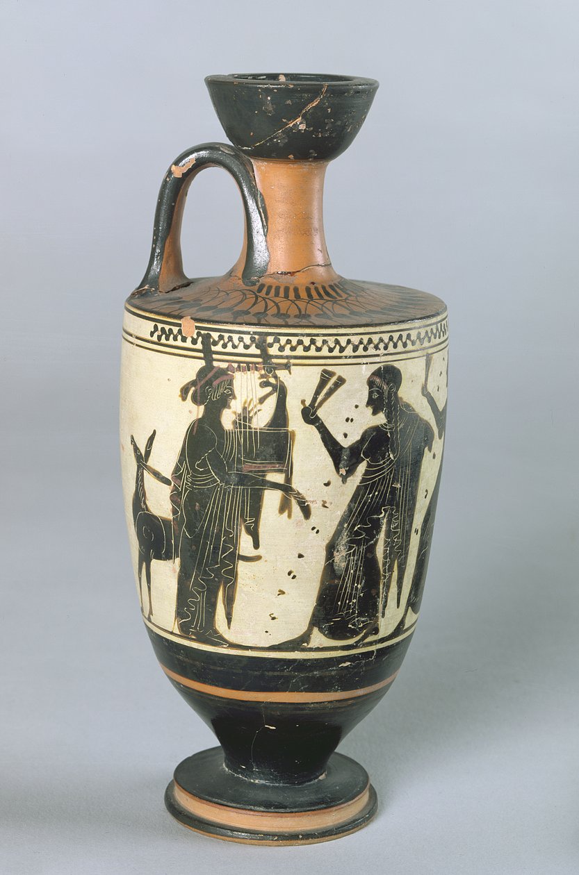 Půdní černofigurový lekythos zobrazující Apollóna a jeho múzy (keramika) od Greek
