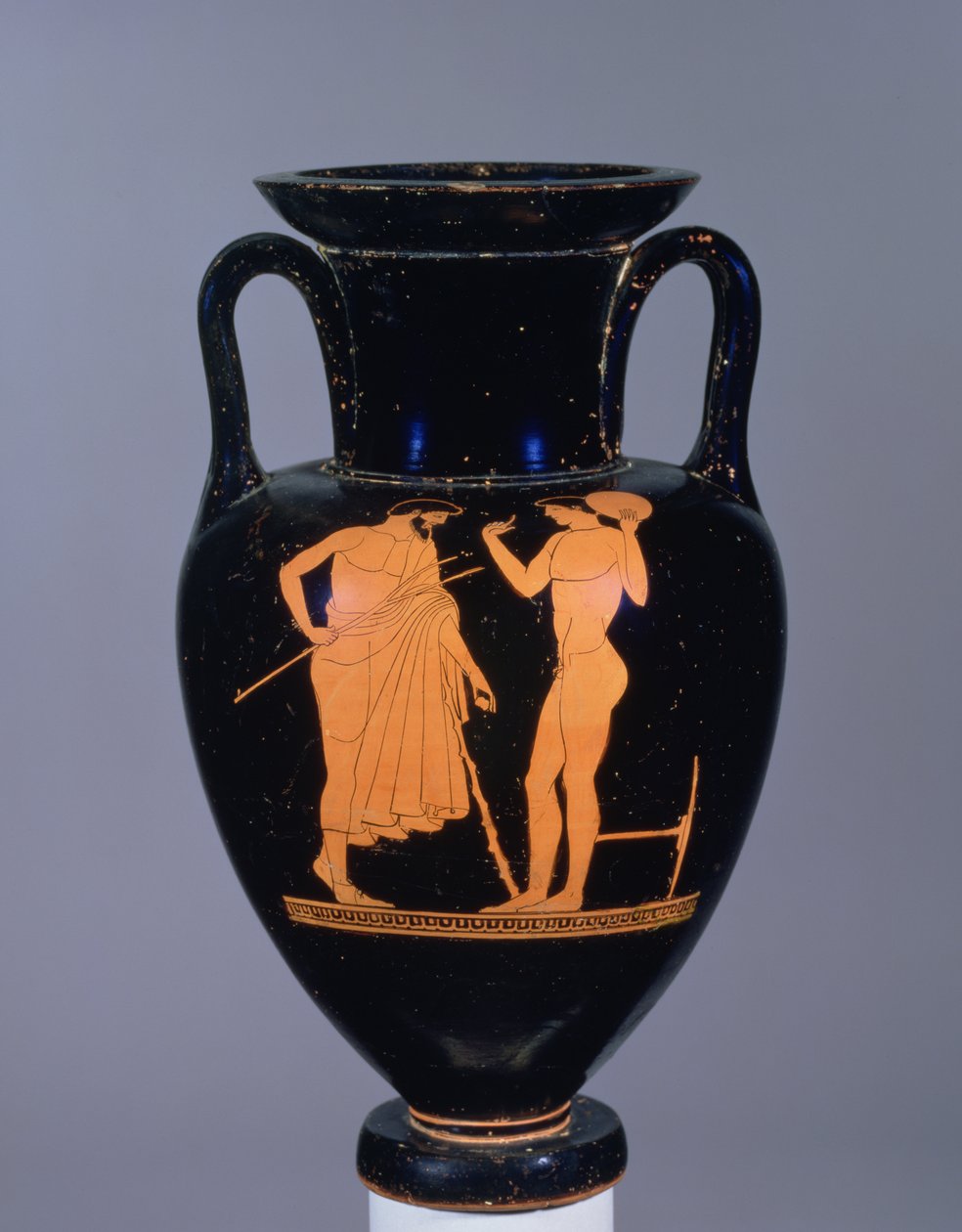 Attická červenofigurová amfora s vyobrazením staršího vousatého muže a mladíka, pravděpodobně 6. století př. n. l. (keramika) od Greek
