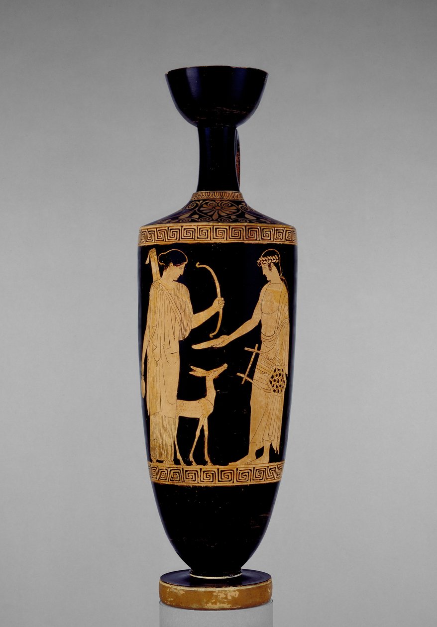 Podkrovní červenofigurový lekythos zdobený Apollónem a Artemis s jelenem, 5. století př. n. l. (keramika) od Greek