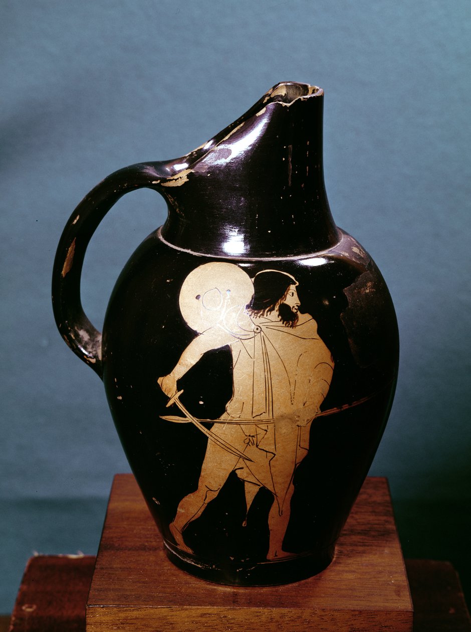 Atické červenofigurové oinochoe zobrazující Odyssea pronásledujícího čarodějku Cirké s mečem (keramika) (viz také 279363) od Greek