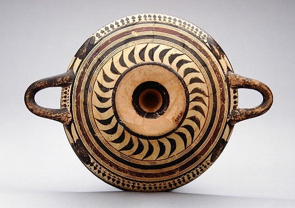 Laconian kylixový pohár zobrazující Dia a Herma, cca 550-530 př. n. l. (hlína) od Greek