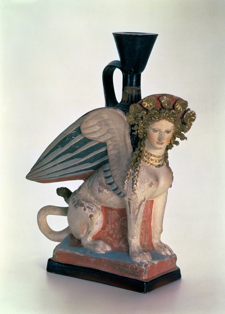 Lekythos v podobě sfingy, Bosporské království, konec 5. století před naším letopočtem (malovaná hlína) od Greek