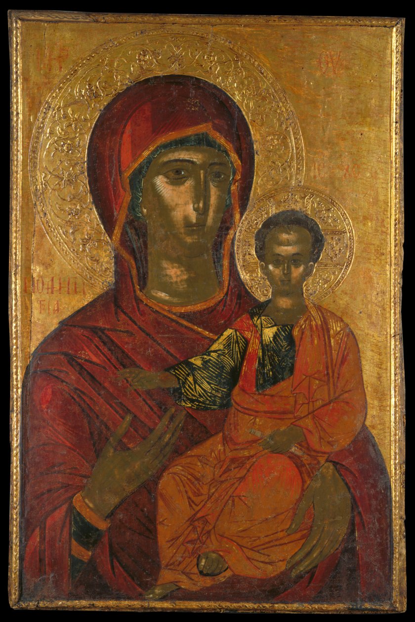 Ikona ikonostasu z obrazovky svatyně zobrazující Pannu Hodegetrii (vaječná tempera na panelu) od Greek School