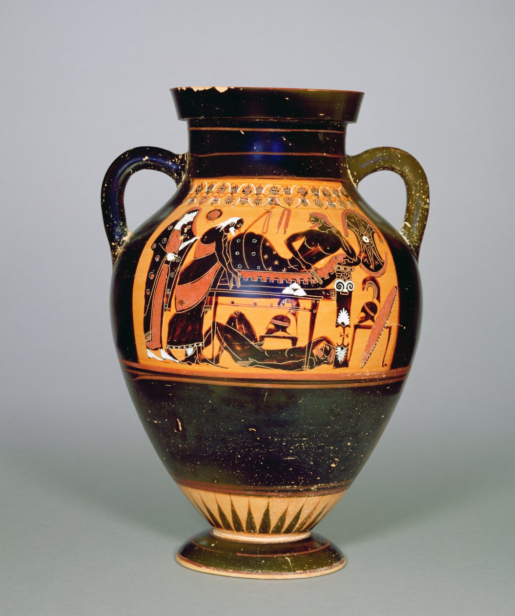 Amfora zobrazující Priama a Achillies, cca 550 př. n. l. (keramika) (viz také 293741-42 a 307550) od Greek
