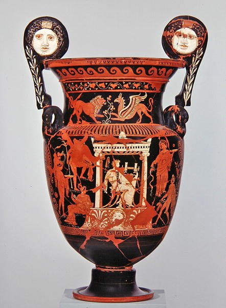 Apulský volutový kráter s červenou postavou, cca 375–350 př. n. l. (keramický) od Greek