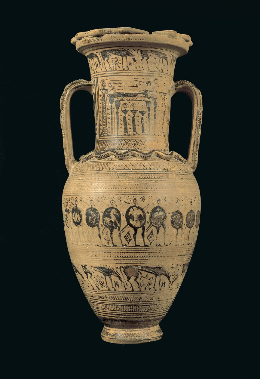 Atická amfora, období pozdní geometrie II B (720-700 př.nl) (malovaná hlína) od Greek