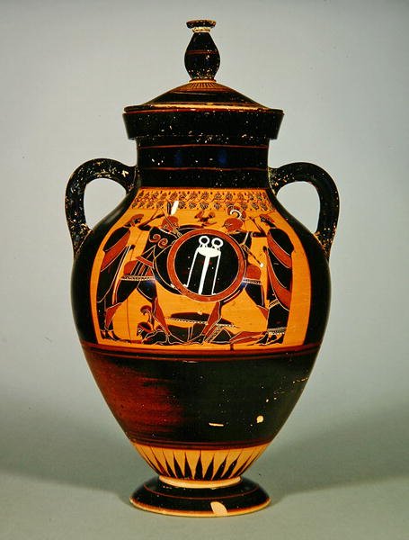 Břišní amfora zobrazující Priama a Achilla, cca 550 př. n. l. (keramika) (viz také 288279 a 293741-42) od Greek