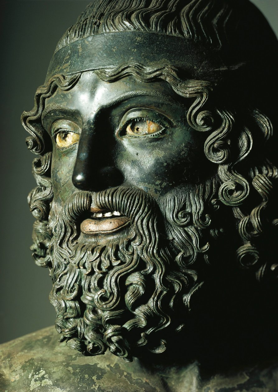 Detail hlavy sochy A aneb Mladší z Riace Bronzové (bronz) př. Kr od Greek