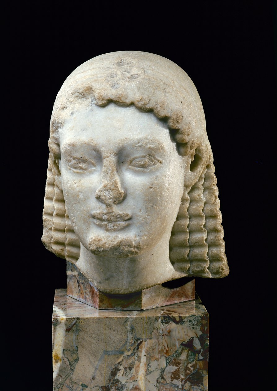 Hlava Kouros, z Athén, cca 510 př.nl (mramor) od Greek