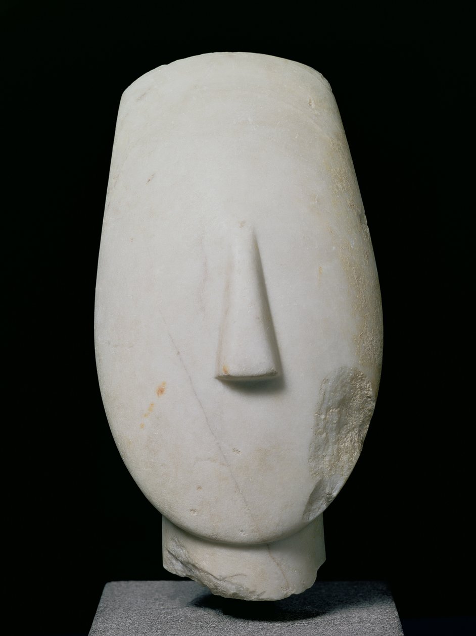 Hlava ženy, fragment sochy z Kerosu, rané kykladské období II, cca 2700-2400 př.nl (mramor) od Greek
