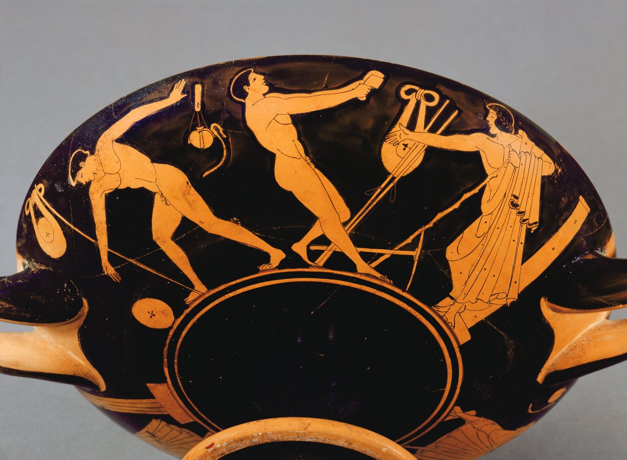 Kylixův pohár zobrazující atlety a symposisty, cca 480 př. n. l. (keramika) (viz také 293740) od Greek