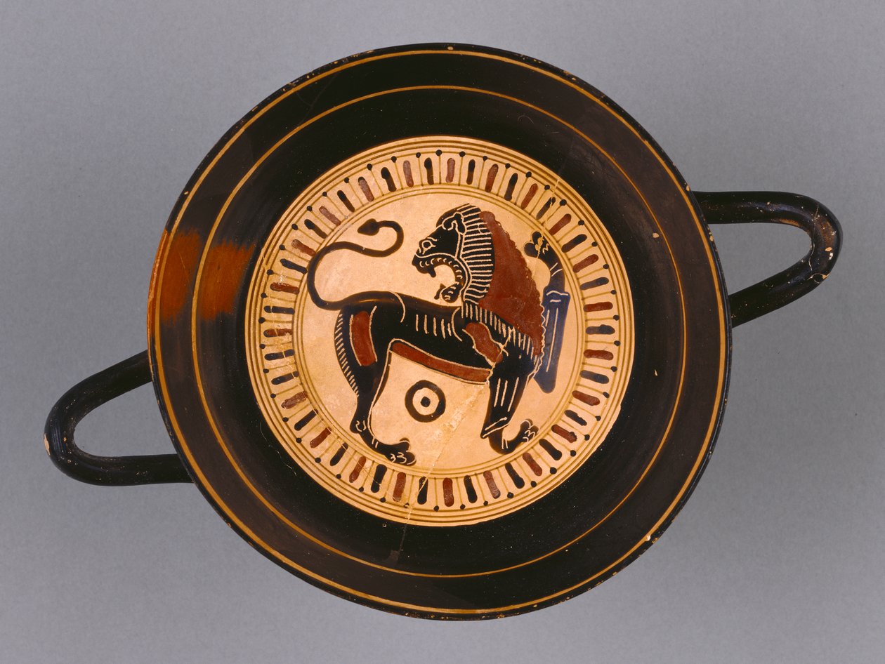 Laconian Black-Figure Kylix připisovaný malíři Hunt, kolem roku 540 př. n. l. (terakota) od Greek