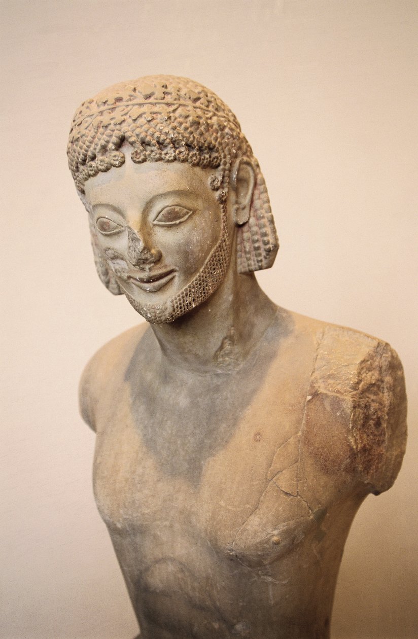 Jezdec na rampě, jezdecká socha z mramoru, cca 550 př. n. l., řecká civilizace, 6. století př. n. l. Detail od Greek