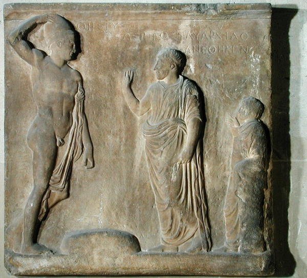 Reliéfní deska zobrazující obřad vzývání Thésea (mramor) od Greek
