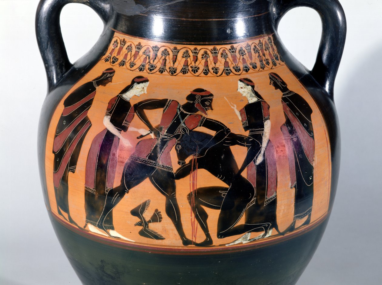 Theseus bojující s Minotaurem, detail z podkrovní černofigurové amfory (keramika) od Greek