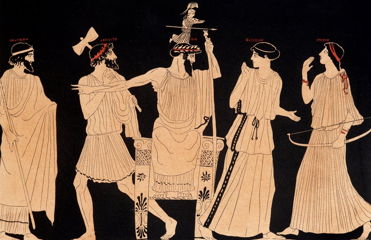 Zrození Athény vycházející z hlavy Jupitera (Zeus), obraz nalezený ve Vulci, ed. 20. století. od Greek School