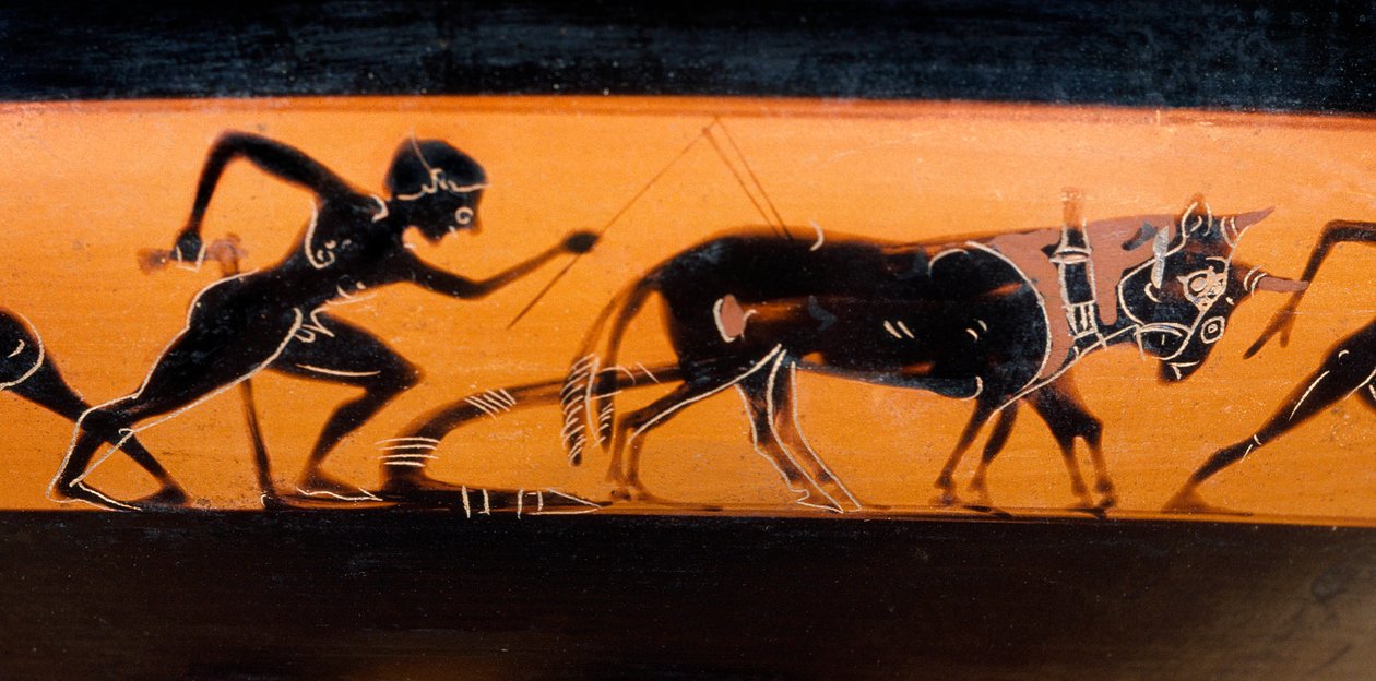 Terénní práce ve starověkém Řecku. Coupe pentic strip s černými postavami známý jako "cut des travaux des champs" (kolem 530 př.nl) Paříž. muzeum Louvre od Greek School